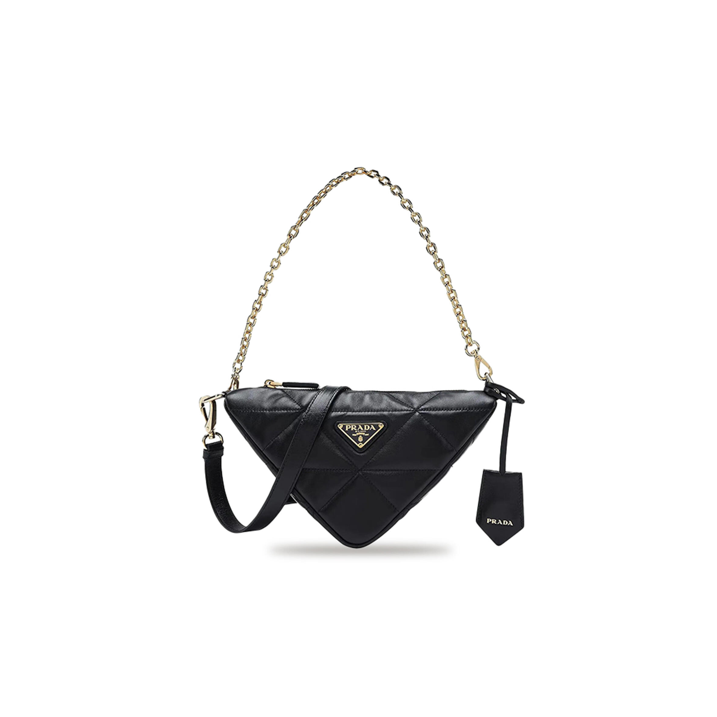PRADA METAL TRIANGLE LOGO ZIP CLOSURE SOFT LAMBSKIN SHOULDER BAG 1BC190 (26*15*11cm)